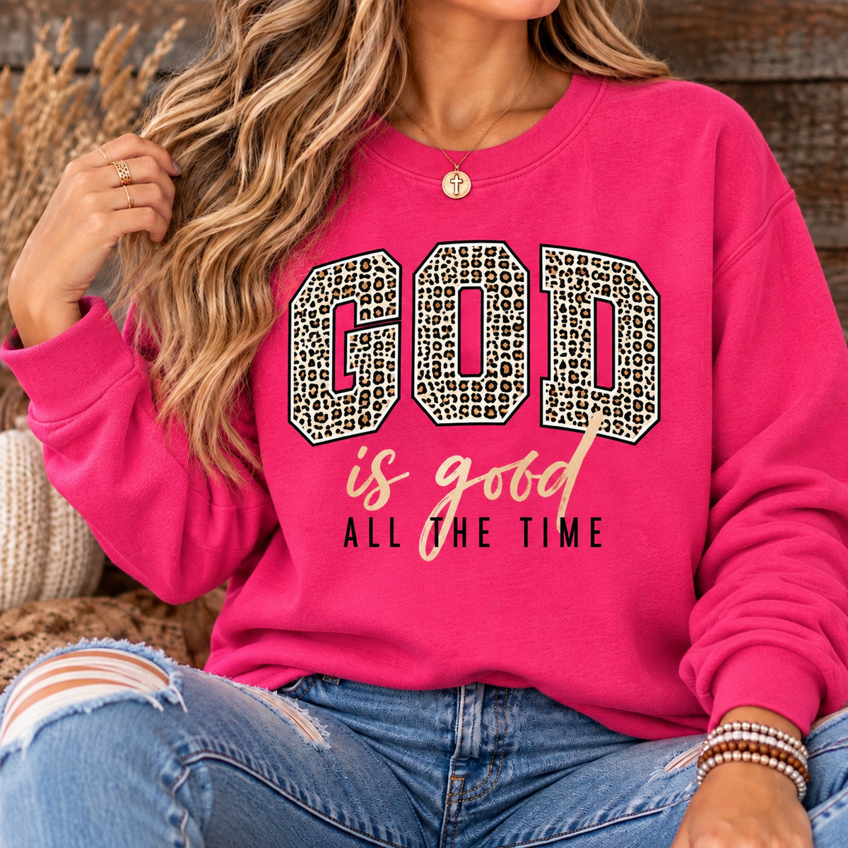 God is Good Crew Neck Sweatshirt (Pink)