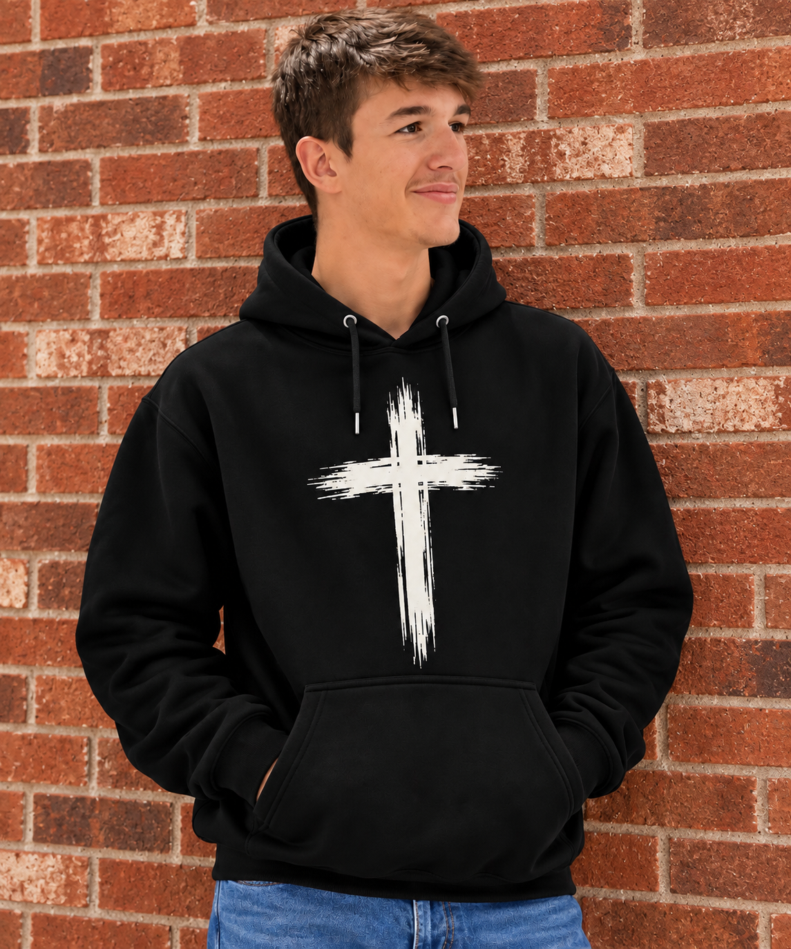 White Brush Cross Hoodie