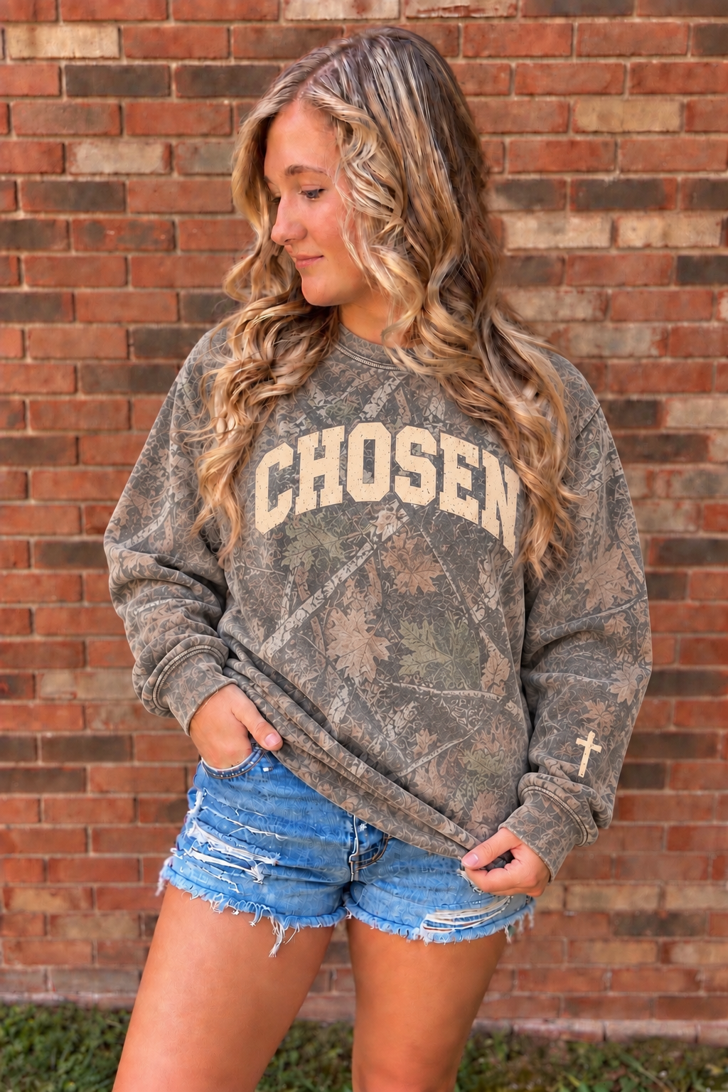 Chosen Deadwood Tree Camo Crew Neck Sweatshirt(Cream)