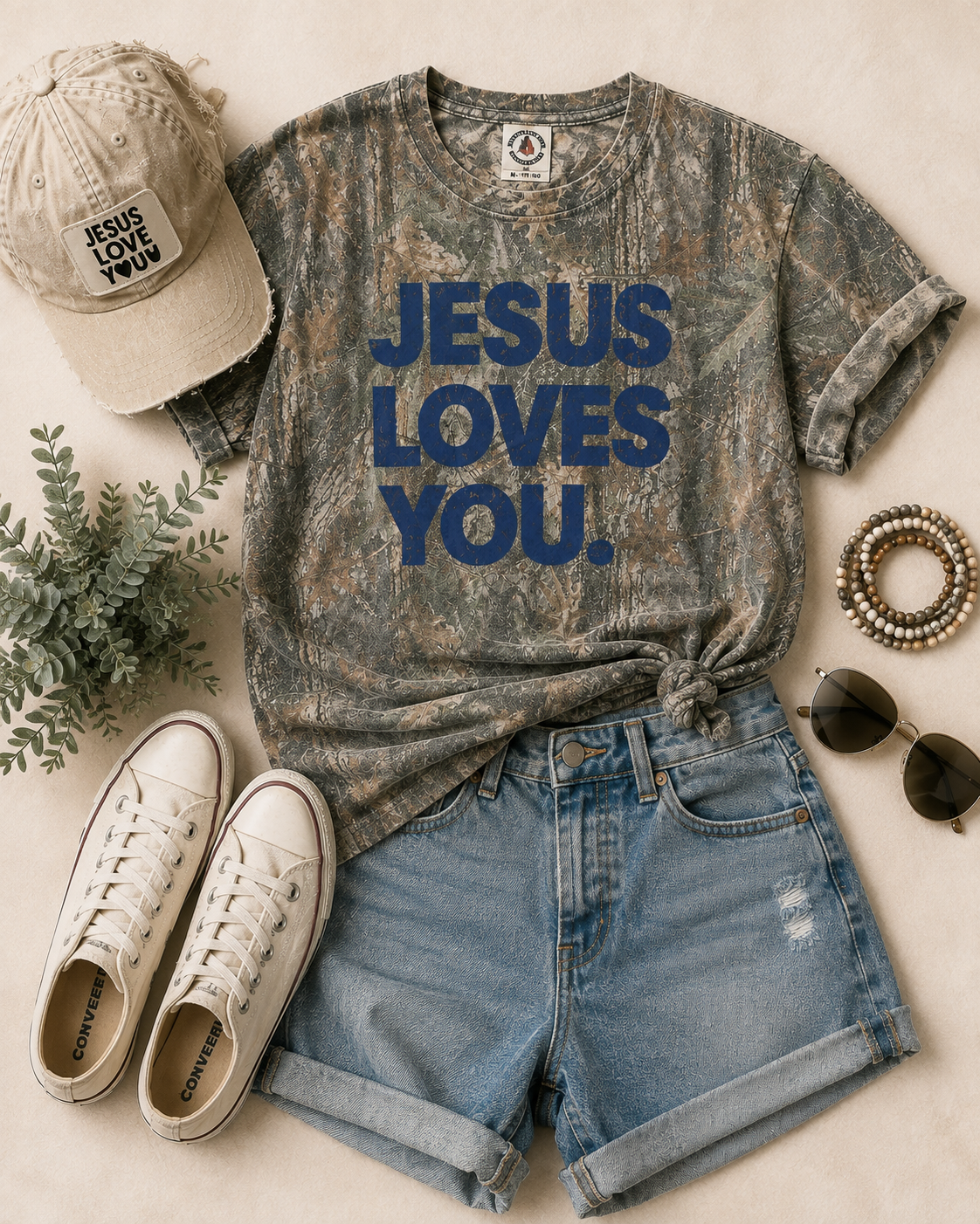 Jesus Loves You Camo Graphic Tee(Blue)