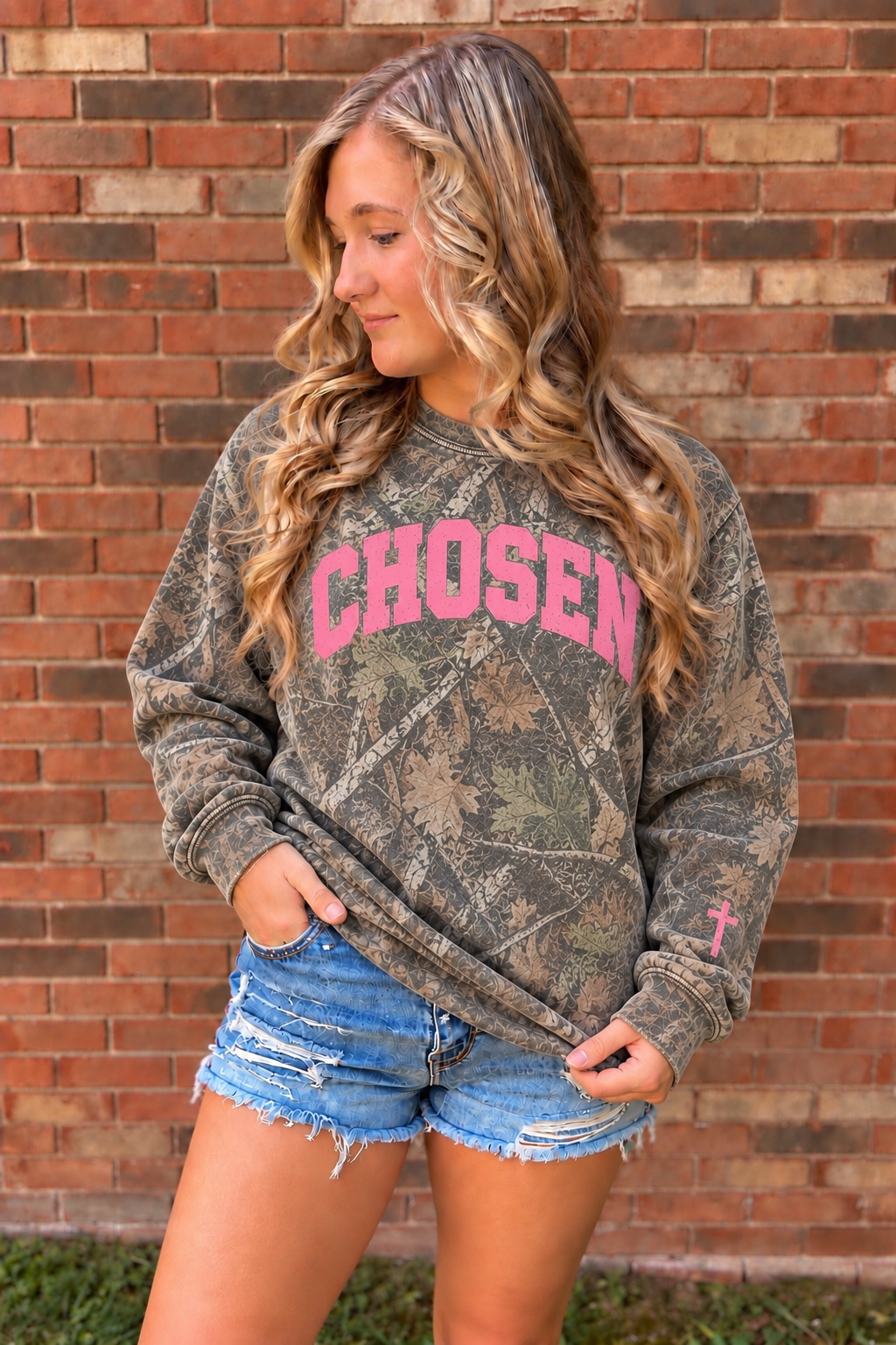 Chosen Deadwood Tree Camo Crew Neck Sweatshirt(Pink)