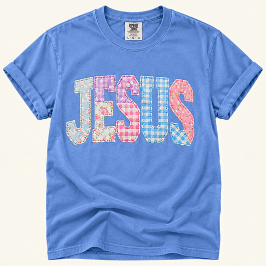 Jesus Faux Patchwork Graphic Tee