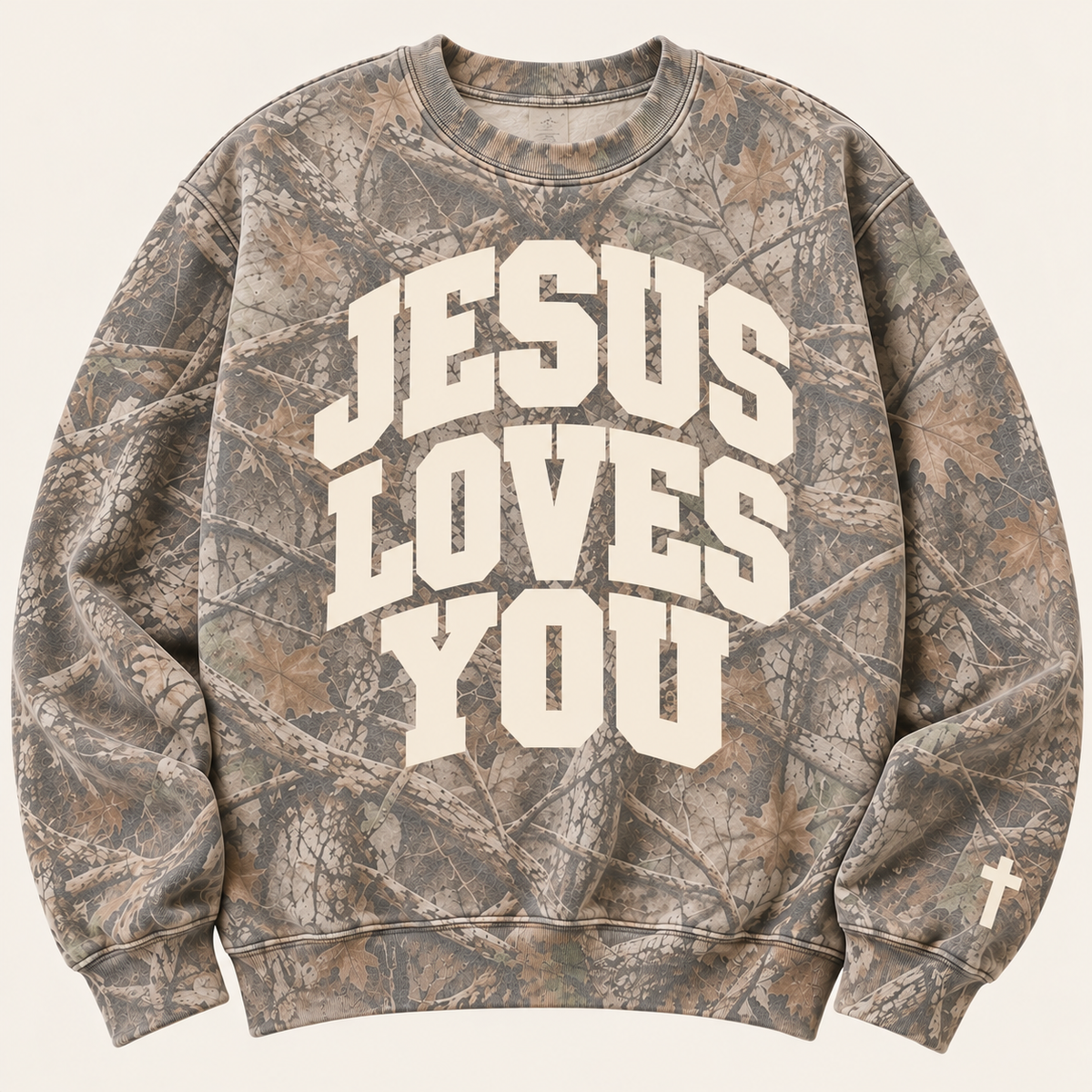 Jesus Loves You  Deadwood Tree Camo Crew Neck Sweatshirt(Cream) (Copy)